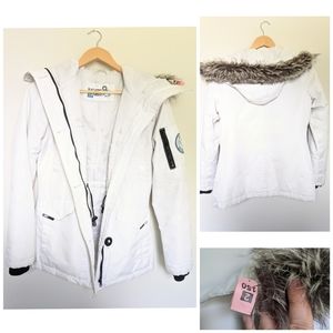 NOIZE White Winter Coat W/ Removable Faux Fur Sz S